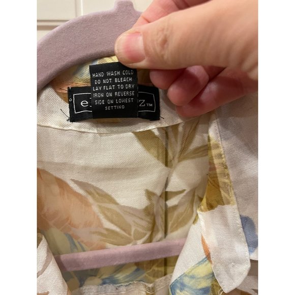 Elementz Sheer Floral Blouse 3/4 Sleeve Button Down Shirt Top Cream Size M - Picture 5 of 12